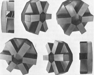Роберт Смитмон, Криосферы, 1966 Крашеная сталь с хромированными деталями 6 модулей, 17 x 17 x 6"